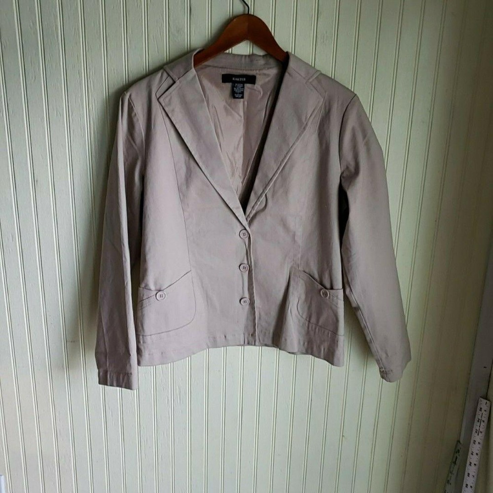 Kaktus Blazer Jacket Womens Large Beige Cotton Stretch Lined Pockets Career
